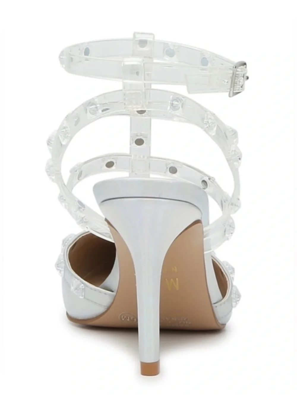 🪩 Mix No. 6 Liraven Caged Pump Heel in Iridescent/Clear Metallic with Studs
